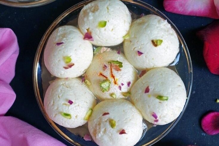 Traditional Bengali rasgulla sweet soaked in light sugar syrup